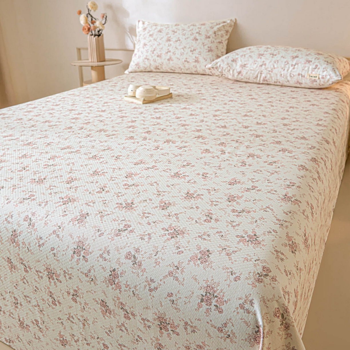 91家纺网 家纺一手货源 找家纺 涵宸家纺 2026新款全棉提花老粗布-单床单 床单-粉色恋人