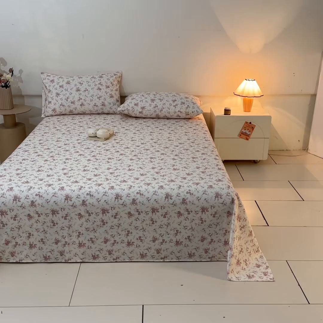 91家纺网 家纺一手货源 找家纺 涵宸家纺 2026新款全棉提花老粗布-单床单 床单-粉色恋人