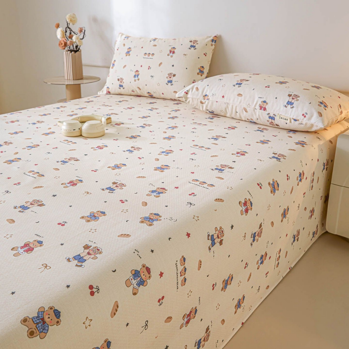 91家纺网 家纺一手货源 找家纺 涵宸家纺 2026新款全棉提花老粗布-单床单 床单-活力熊