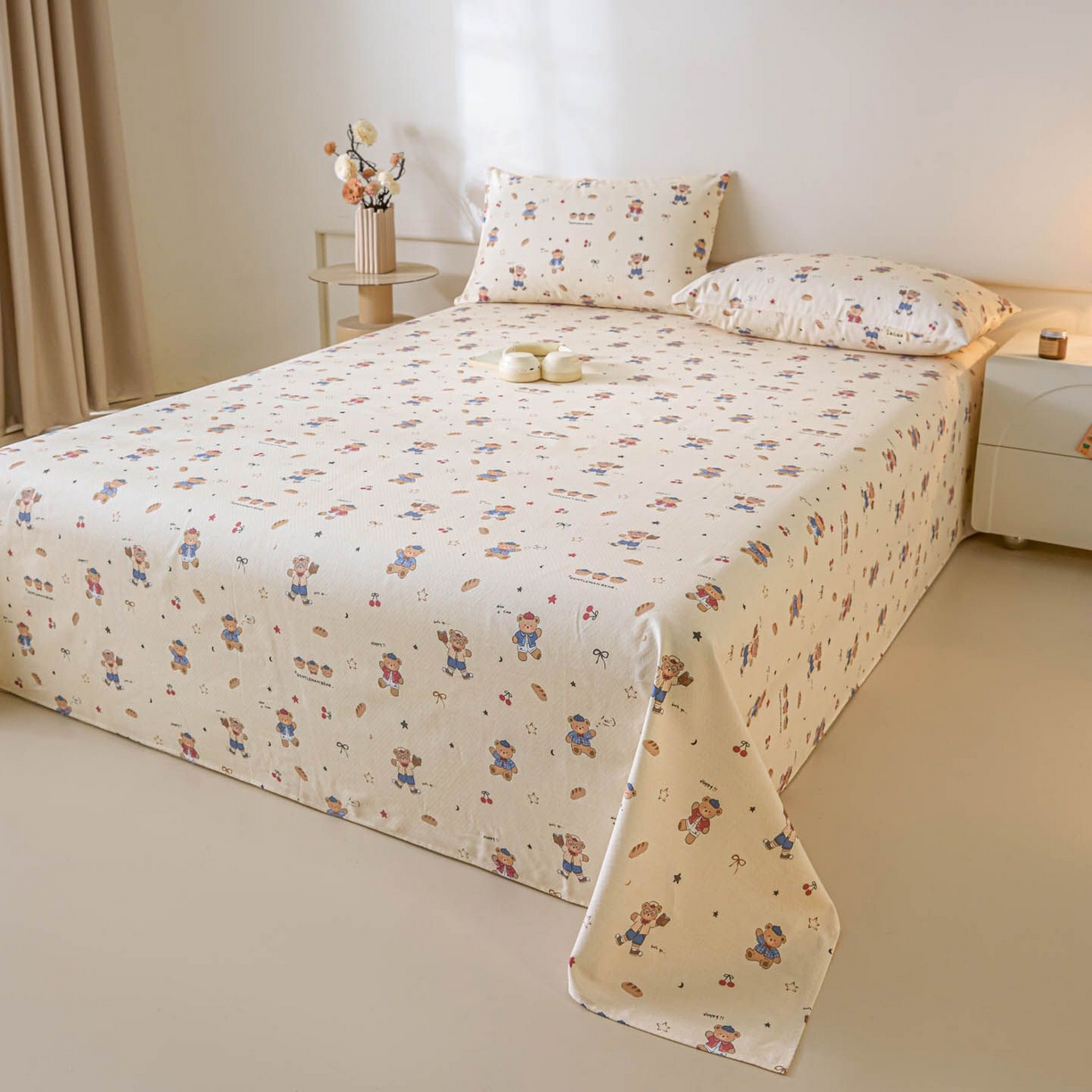 91家纺网 家纺一手货源 找家纺 涵宸家纺 2026新款全棉提花老粗布-单床单 床单-活力熊