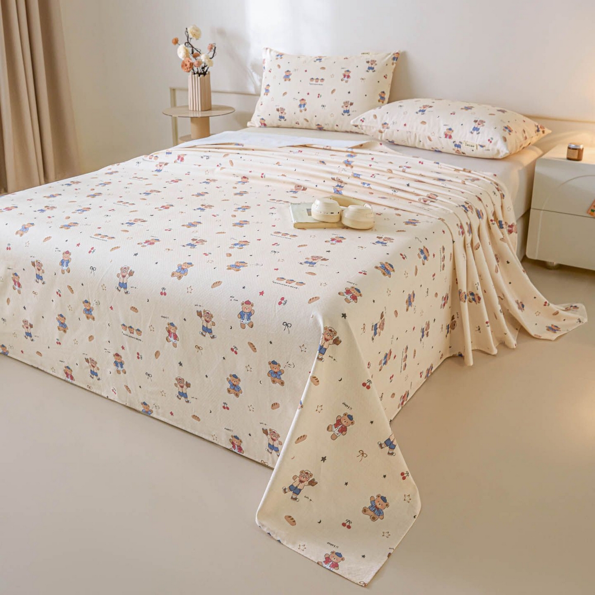 91家纺网 家纺一手货源 找家纺 涵宸家纺 2026新款全棉提花老粗布-单床单 床单-活力熊