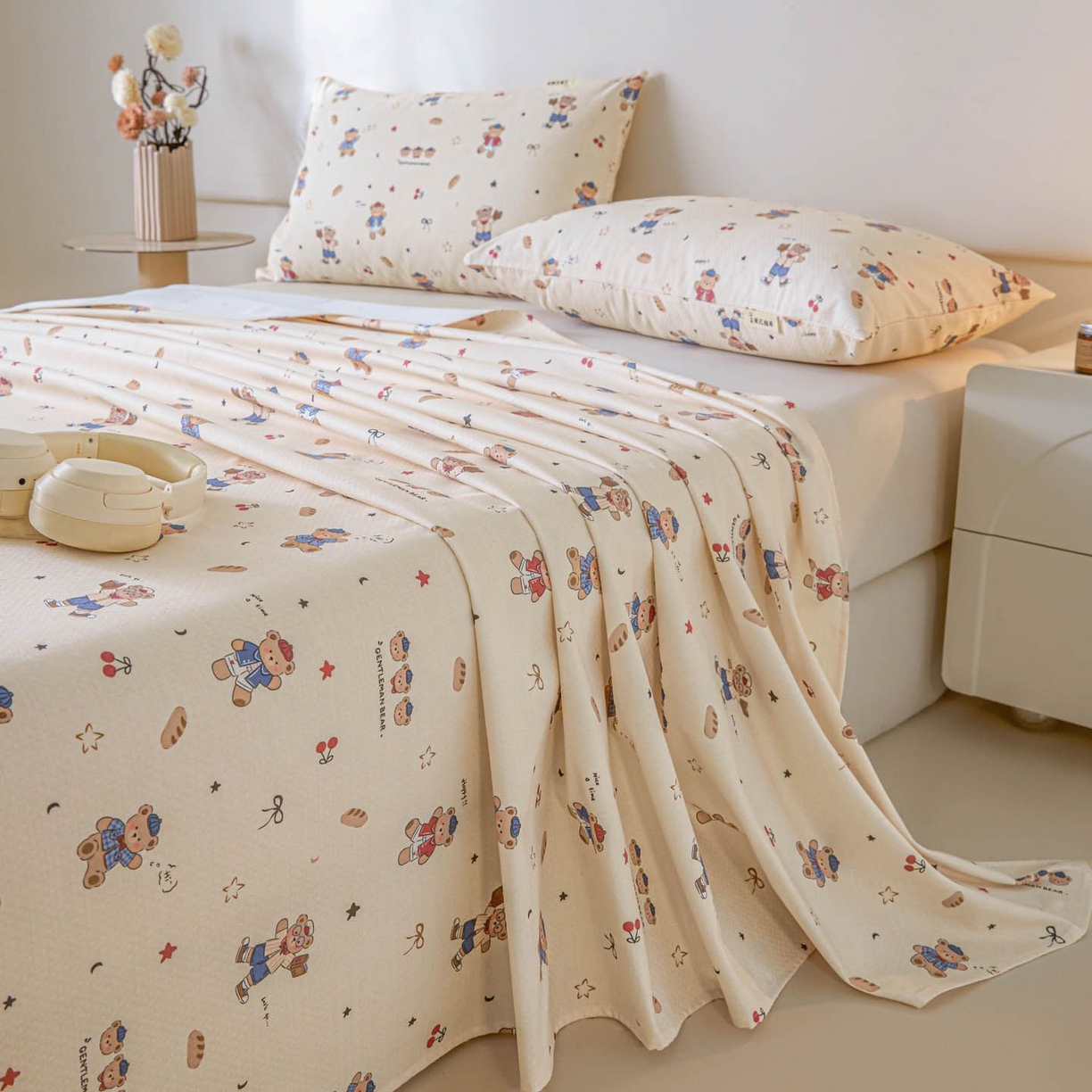 91家纺网 家纺一手货源 找家纺 涵宸家纺 2026新款全棉提花老粗布-单床单 床单-活力熊