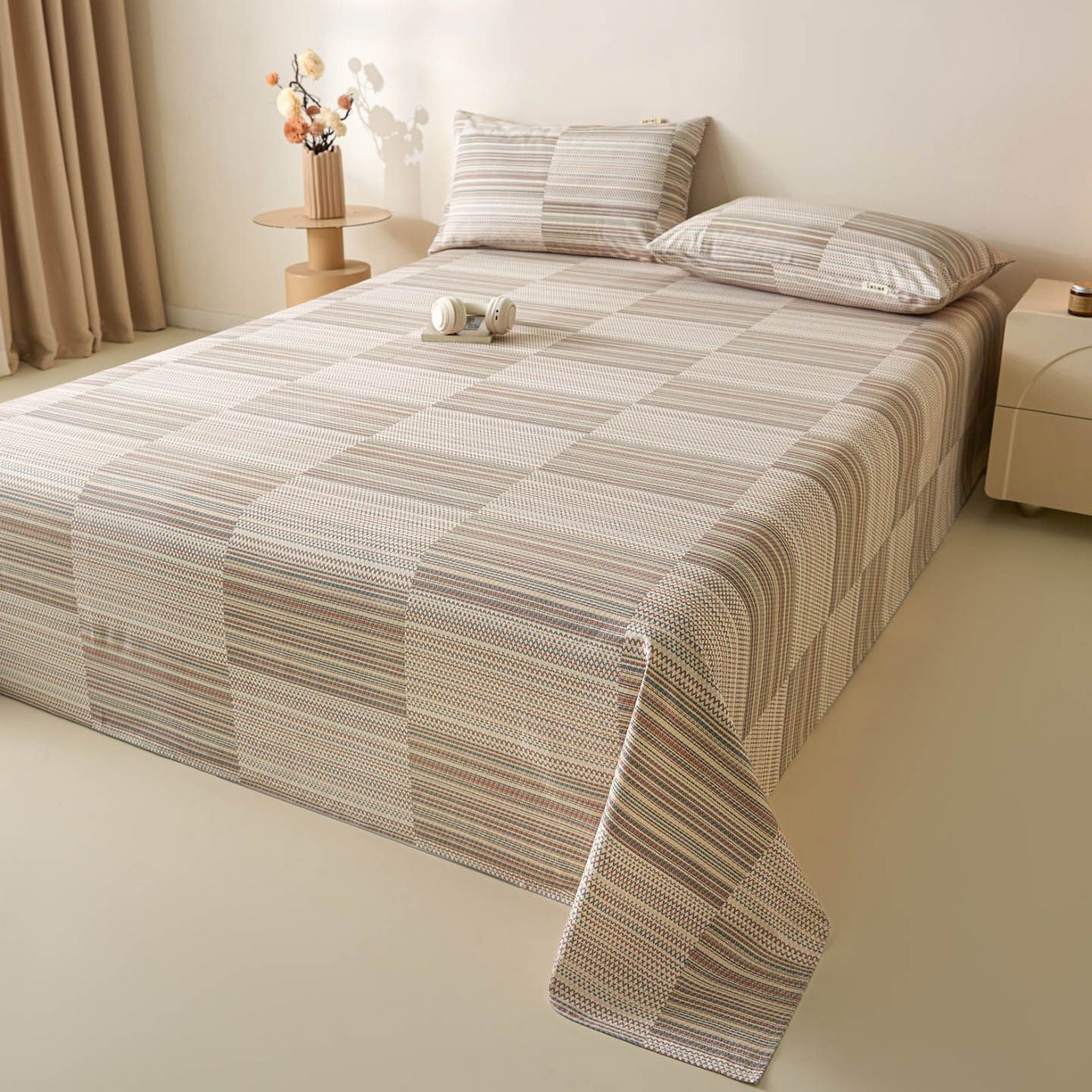 91家纺网 家纺一手货源 找家纺 涵宸家纺 2026新款全棉提花老粗布-单床单 床单-经纬格