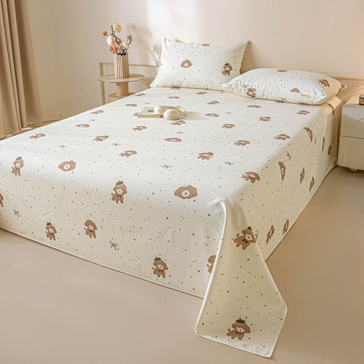 91家纺网 家纺一手货源 找家纺 涵宸家纺 2026新款全棉提花老粗布-单床单 床单-萌犬礼