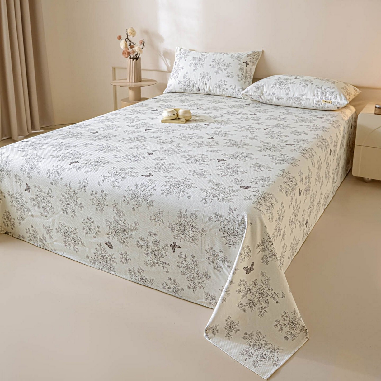 91家纺网 家纺一手货源 找家纺 涵宸家纺 2026新款全棉提花老粗布-单床单 床单-墨蝶