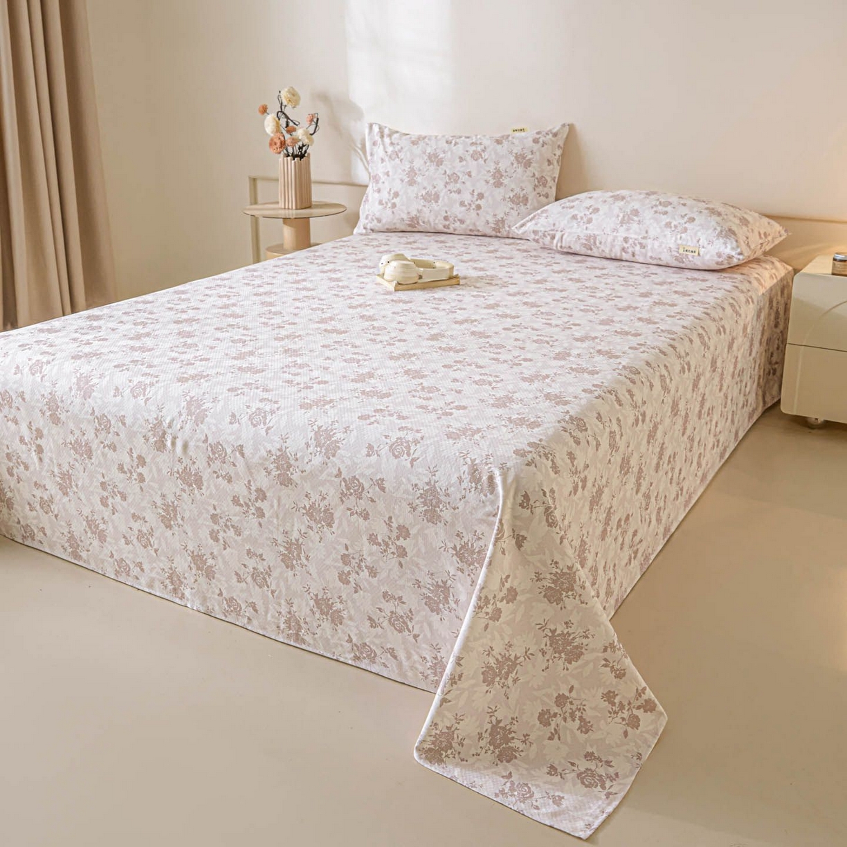 91家纺网 家纺一手货源 找家纺 涵宸家纺 2026新款全棉提花老粗布-单床单 床单-暖花甜梦