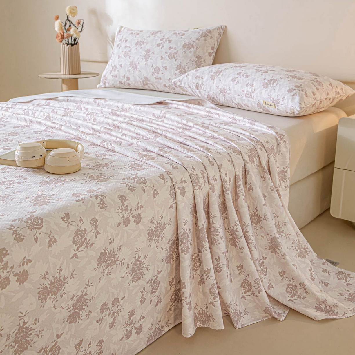 91家纺网 家纺一手货源 找家纺 涵宸家纺 2026新款全棉提花老粗布-单床单 床单-暖花甜梦