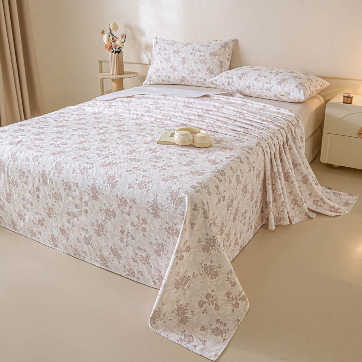 91家纺网 家纺一手货源 找家纺 涵宸家纺 2026新款全棉提花老粗布-单床单 床单-暖花甜梦