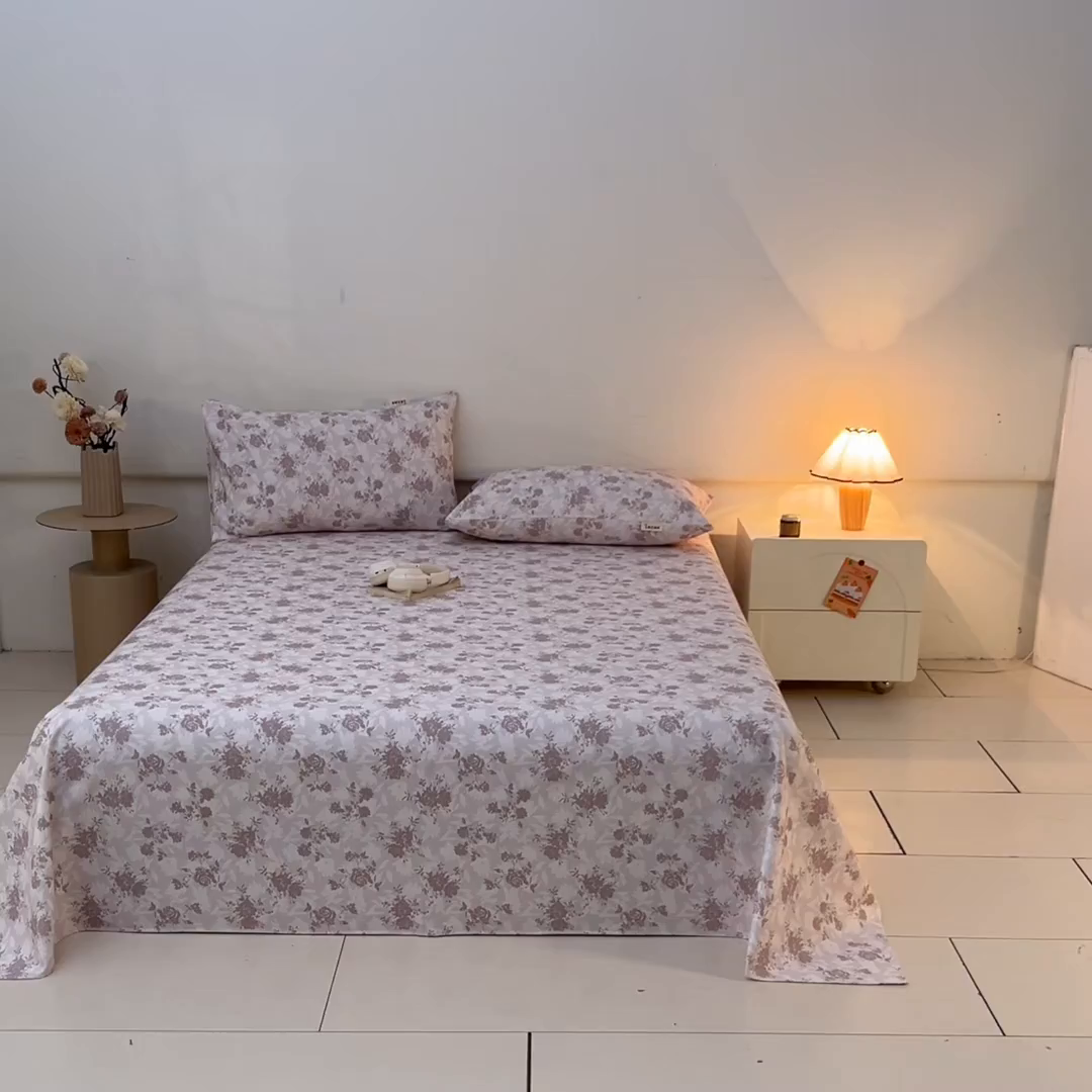 91家纺网 家纺一手货源 找家纺 涵宸家纺 2026新款全棉提花老粗布-单床单 床单-暖花甜梦