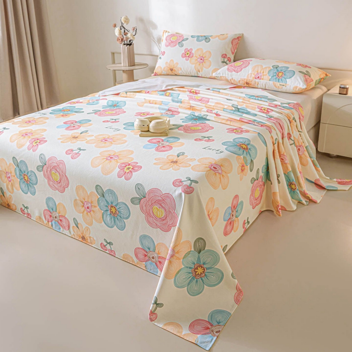 91家纺网 家纺一手货源 找家纺 涵宸家纺 2026新款全棉提花老粗布-单床单 床单-甜樱记