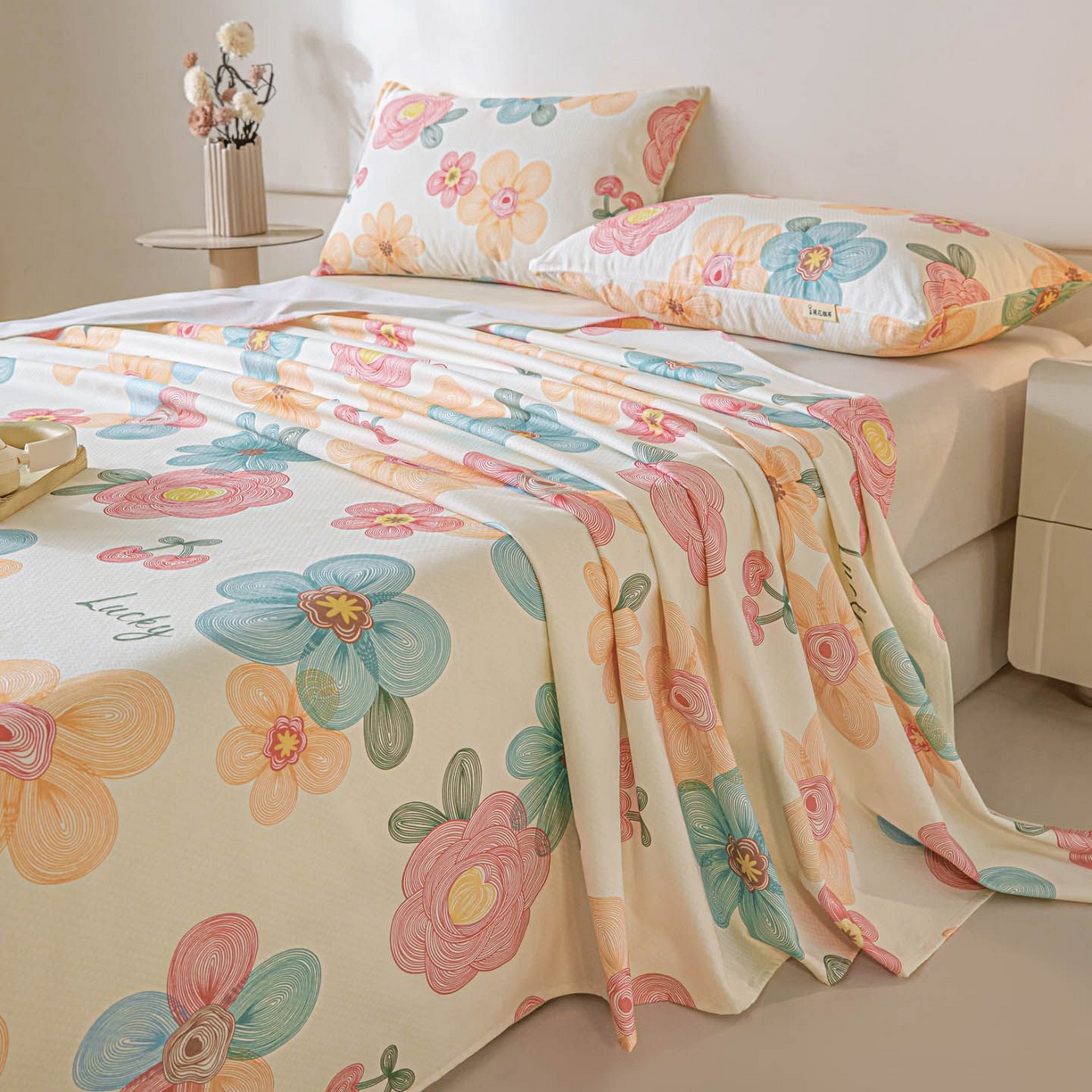 91家纺网 家纺一手货源 找家纺 涵宸家纺 2026新款全棉提花老粗布-单床单 床单-甜樱记