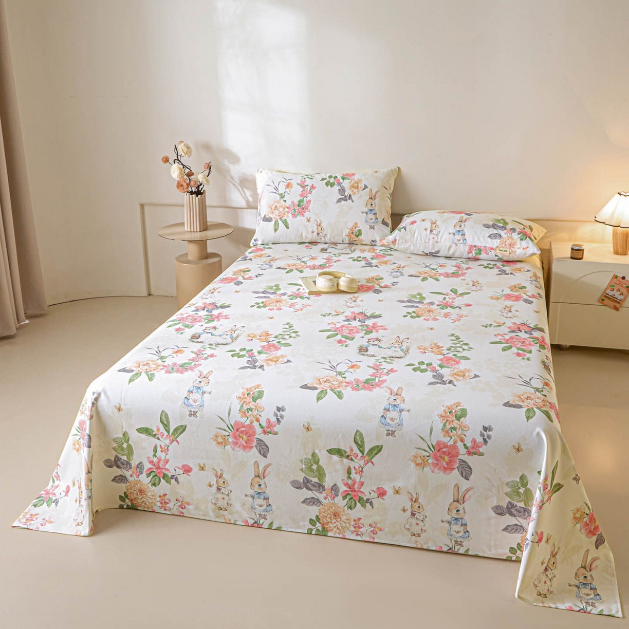 91家纺网 家纺一手货源 找家纺 涵宸家纺 2026新款全棉提花老粗布-单床单 床单-兔伴花