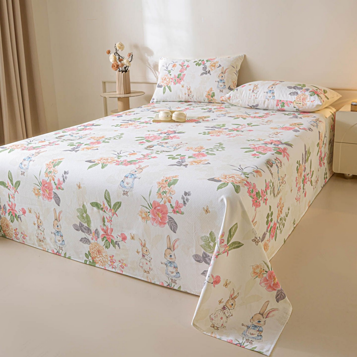 91家纺网 家纺一手货源 找家纺 涵宸家纺 2026新款全棉提花老粗布-单床单 床单-兔伴花