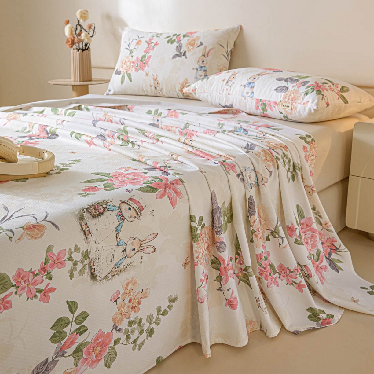 91家纺网 家纺一手货源 找家纺 涵宸家纺 2026新款全棉提花老粗布-单床单 床单-兔伴花