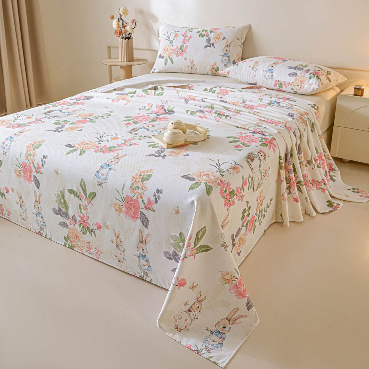 91家纺网 家纺一手货源 找家纺 涵宸家纺 2026新款全棉提花老粗布-单床单 床单-兔伴花