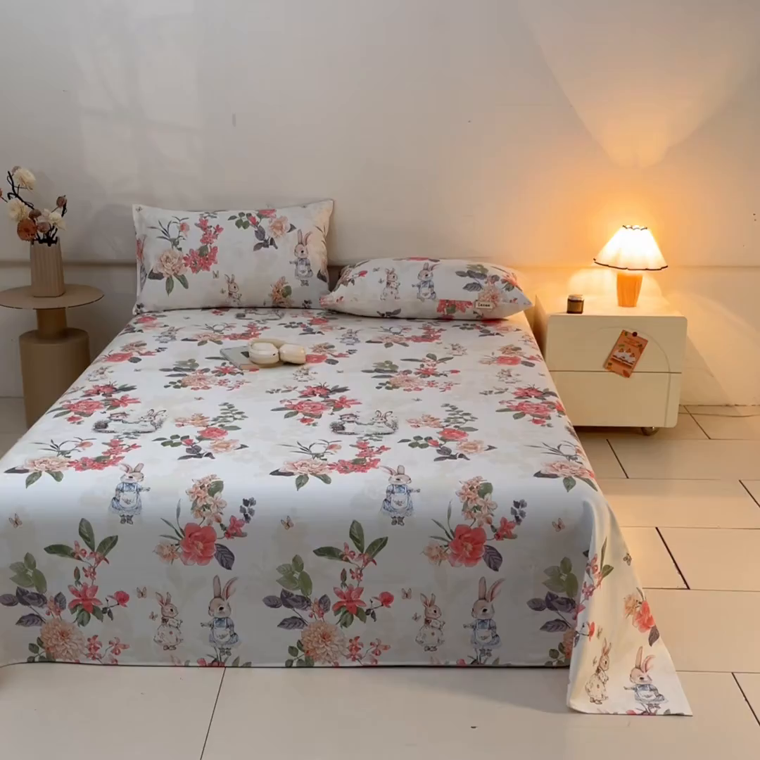 91家纺网 家纺一手货源 找家纺 涵宸家纺 2026新款全棉提花老粗布-单床单 床单-兔伴花