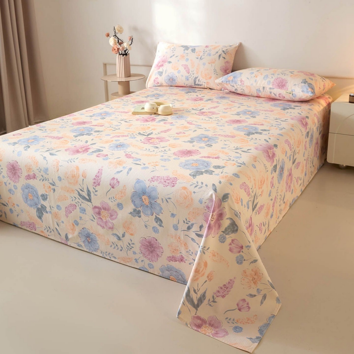 91家纺网 家纺一手货源 找家纺 涵宸家纺 2026新款全棉提花老粗布-单床单 床单-紫晴空