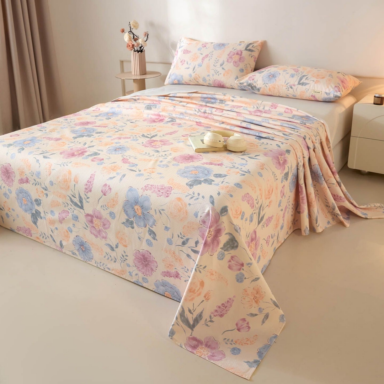 91家纺网 家纺一手货源 找家纺 涵宸家纺 2026新款全棉提花老粗布-单床单 床单-紫晴空