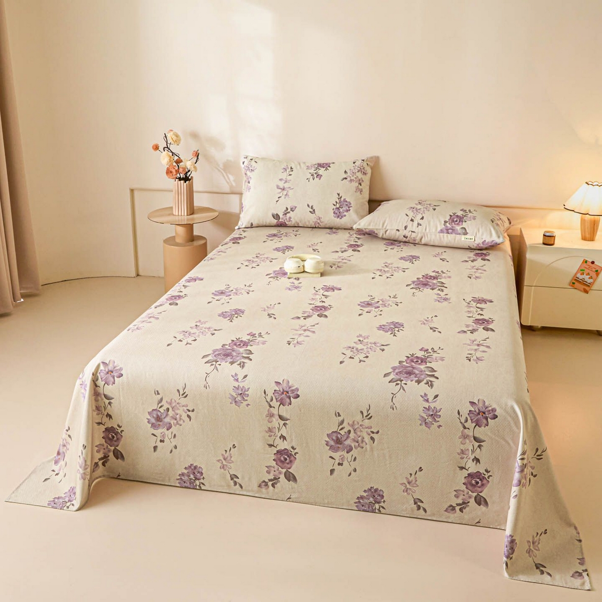 91家纺网 家纺一手货源 找家纺 涵宸家纺 2026新款全棉提花老粗布-单床单 床单-紫色花语