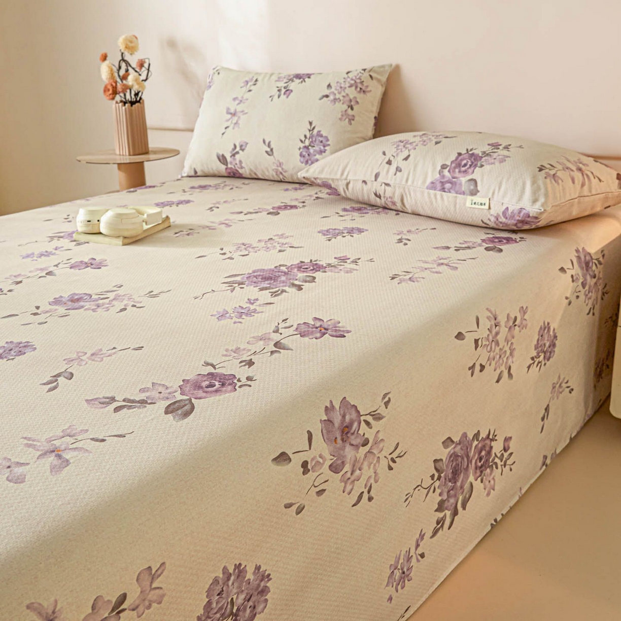 91家纺网 家纺一手货源 找家纺 涵宸家纺 2026新款全棉提花老粗布-单床单 床单-紫色花语