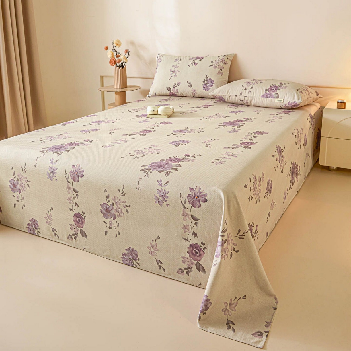 91家纺网 家纺一手货源 找家纺 涵宸家纺 2026新款全棉提花老粗布-单床单 床单-紫色花语