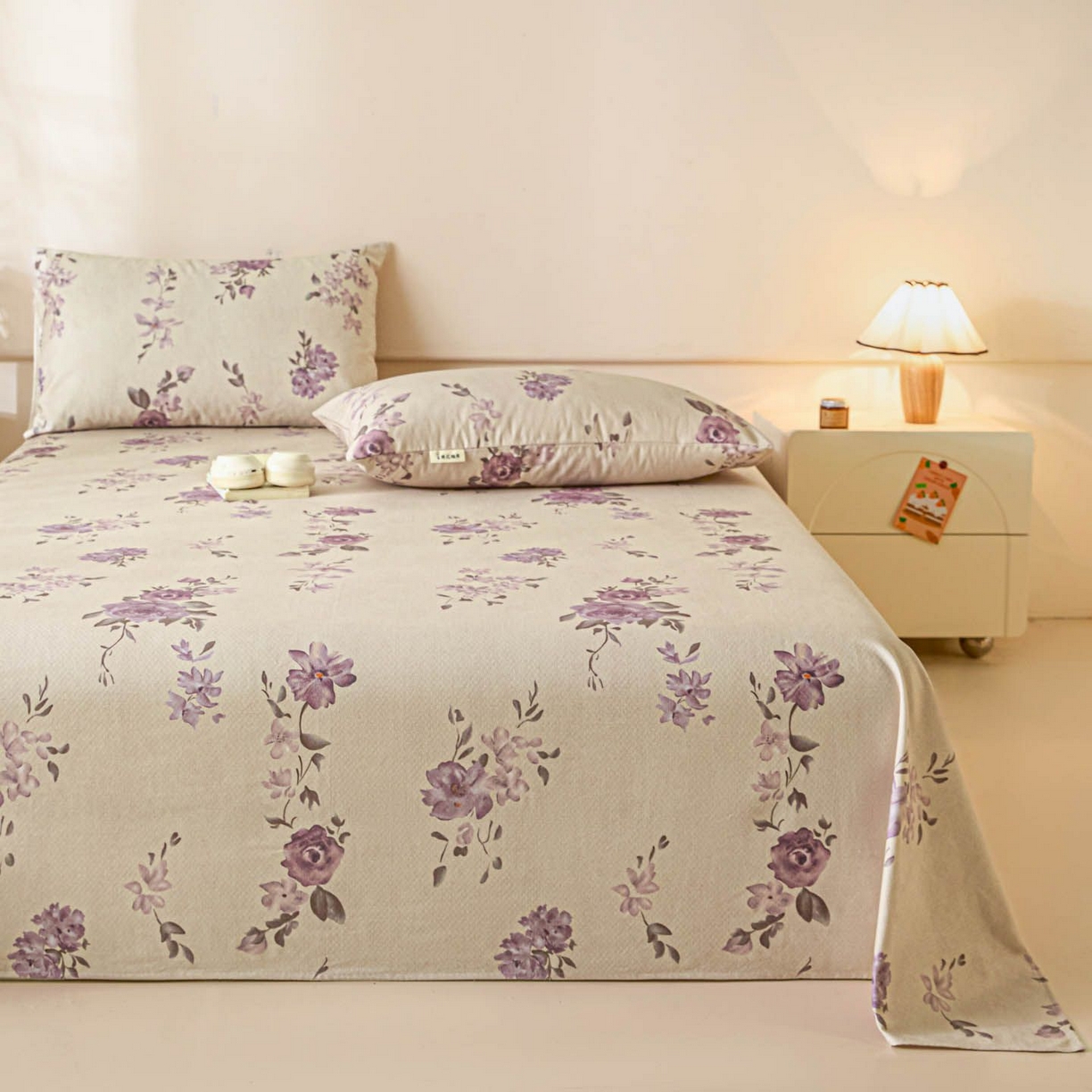 91家纺网 家纺一手货源 找家纺 涵宸家纺 2026新款全棉提花老粗布-单床单 床单-紫色花语