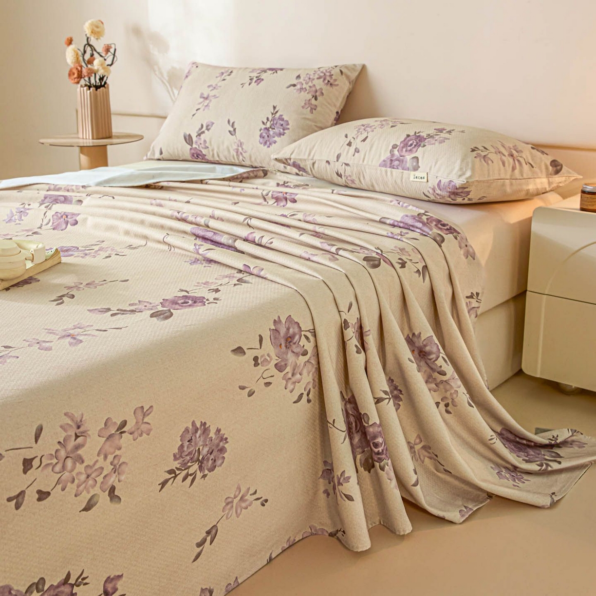 91家纺网 家纺一手货源 找家纺 涵宸家纺 2026新款全棉提花老粗布-单床单 床单-紫色花语