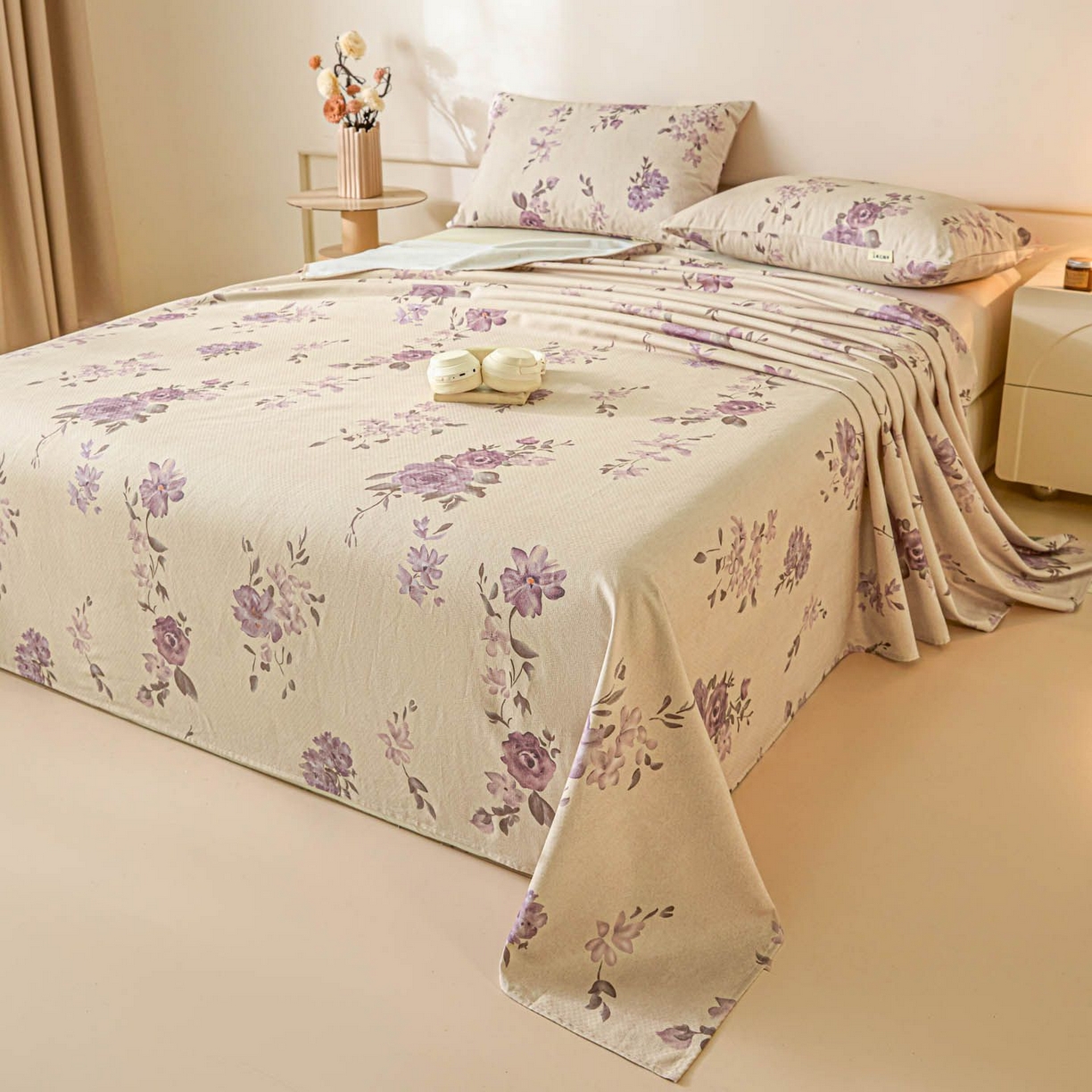 91家纺网 家纺一手货源 找家纺 涵宸家纺 2026新款全棉提花老粗布-单床单 床单-紫色花语