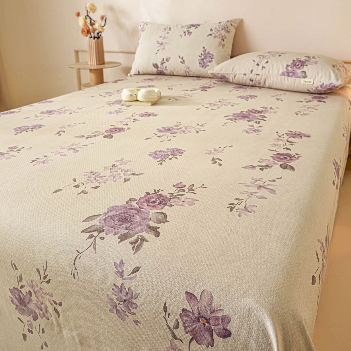 91家纺网 家纺一手货源 找家纺 涵宸家纺 2026新款全棉提花老粗布-单床单 床单-紫色花语