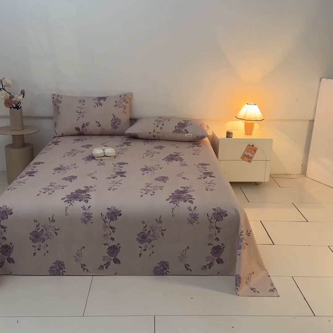 91家纺网 家纺一手货源 找家纺 涵宸家纺 2026新款全棉提花老粗布-单床单 床单-紫色花语