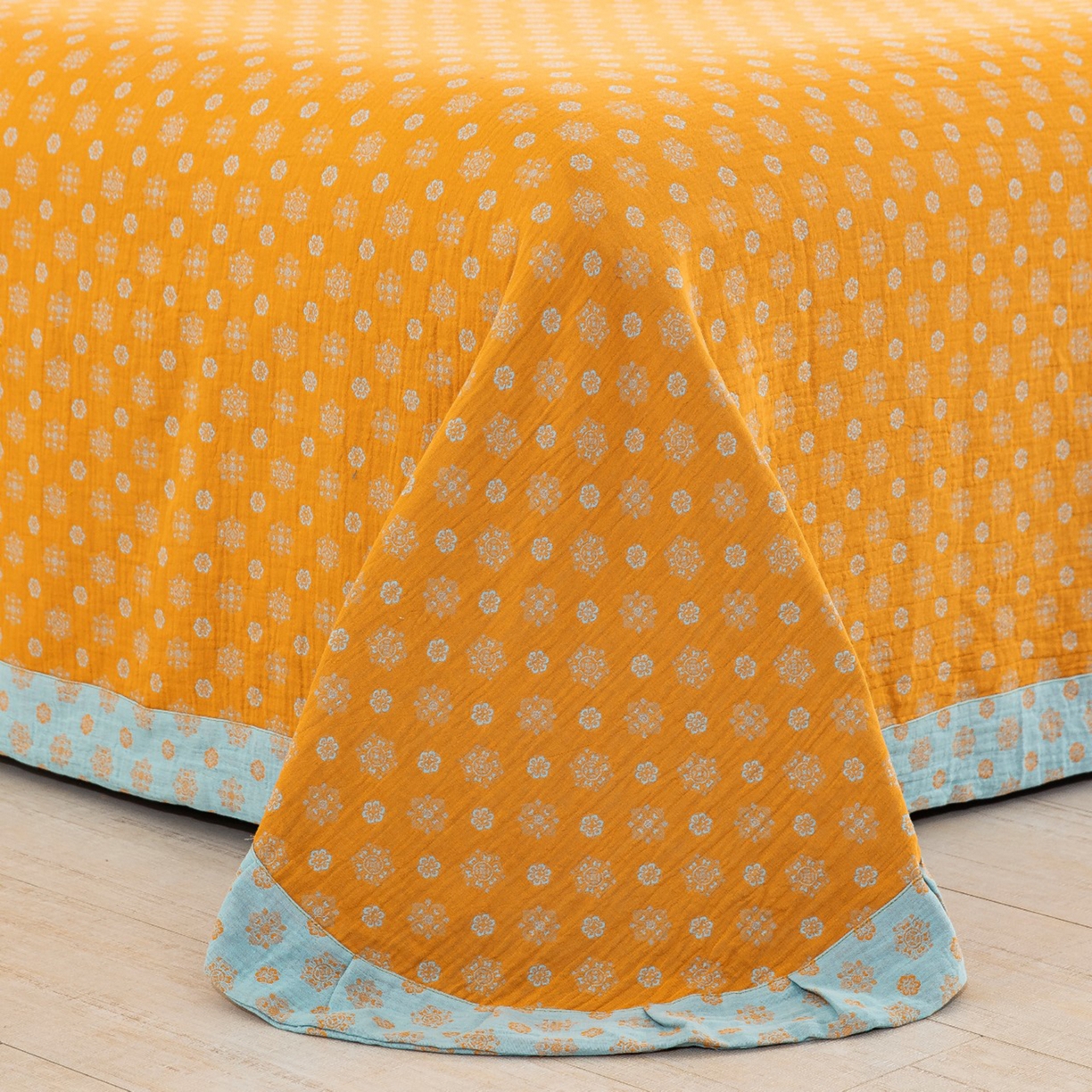 91家纺网 家纺一手货源 找家纺 （总）双层纱家居 2025新款全棉纯棉色织提花四件套-幸福星