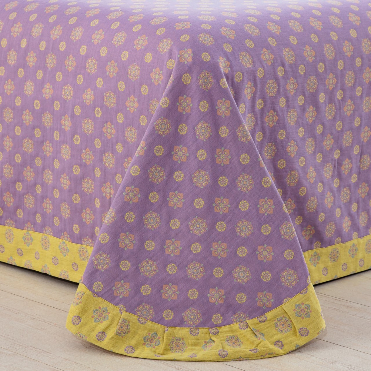 91家纺网 家纺一手货源 找家纺 双层纱家居 2025新款全棉纯棉色织提花四件套-幸福星 幸福星-浅紫