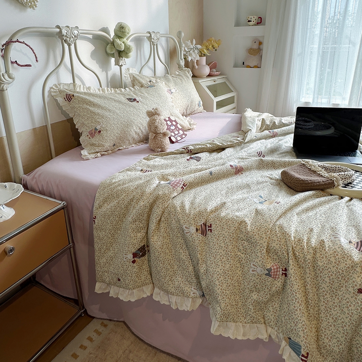 91家纺网 家纺一手货源 找家纺 （总）绫韵家纺 2026夏季新品A类全棉双层纱法式大花边夏被四件套