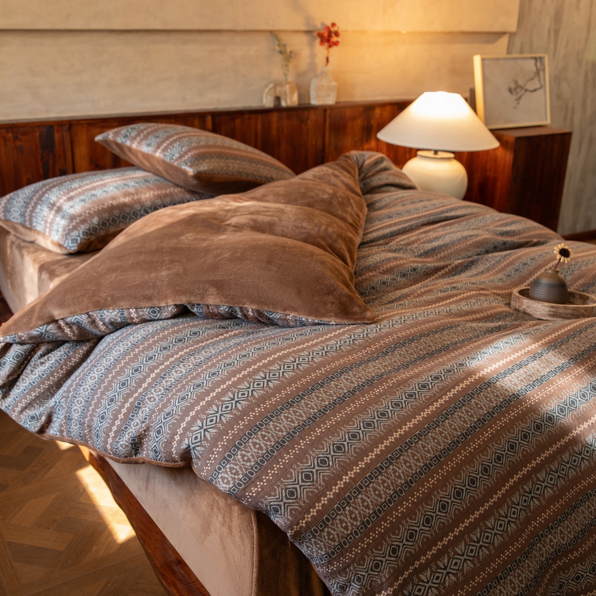 （总）双层纱家居 2025新款棉加绒A版双层纱B版德绒四件套