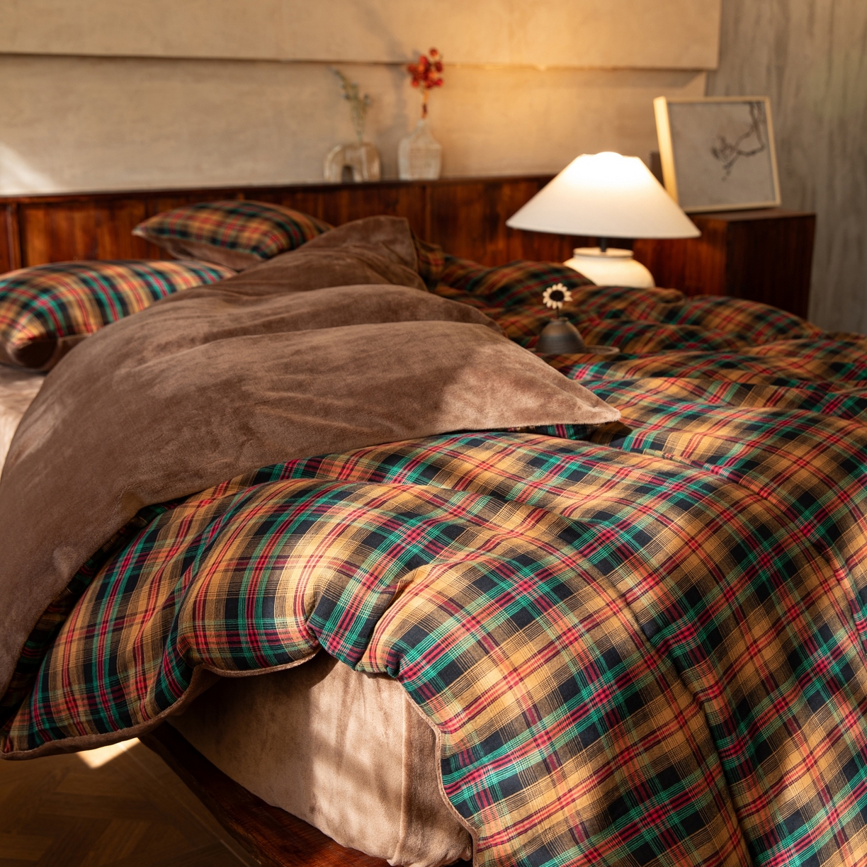 双层纱家居 2025新款棉加绒A版双层纱B版德绒四件套 圣诞印象