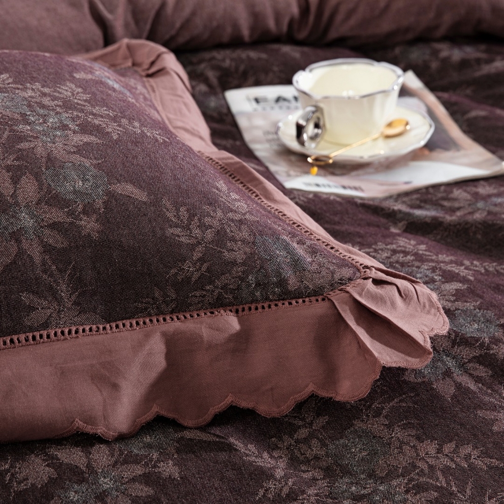 91家纺网 家纺一手货源 找家纺 （总）双层纱家居 2025新款法式花边全棉纯棉色织提花双层纱四件套