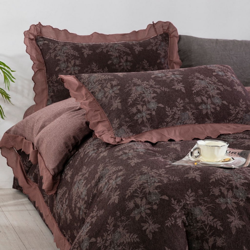 91家纺网 家纺一手货源 找家纺 （总）双层纱家居 2025新款法式花边全棉纯棉色织提花双层纱四件套