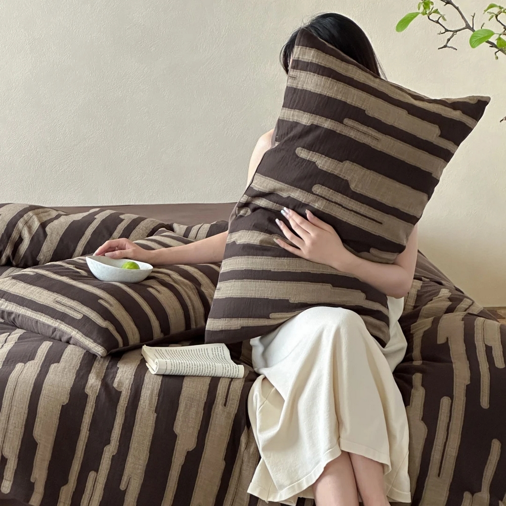 91家纺网 家纺一手货源 找家纺 （总）双层纱家居 2025新款全棉纯棉色织提花双层纱四件套