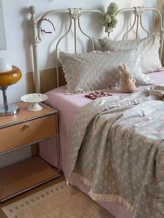 91家纺网 家纺一手货源 找家纺 绫韵家纺 2026新品夏季韩式浪漫小花边空调被夏被薄被子套件系列 黛蕊幽梦