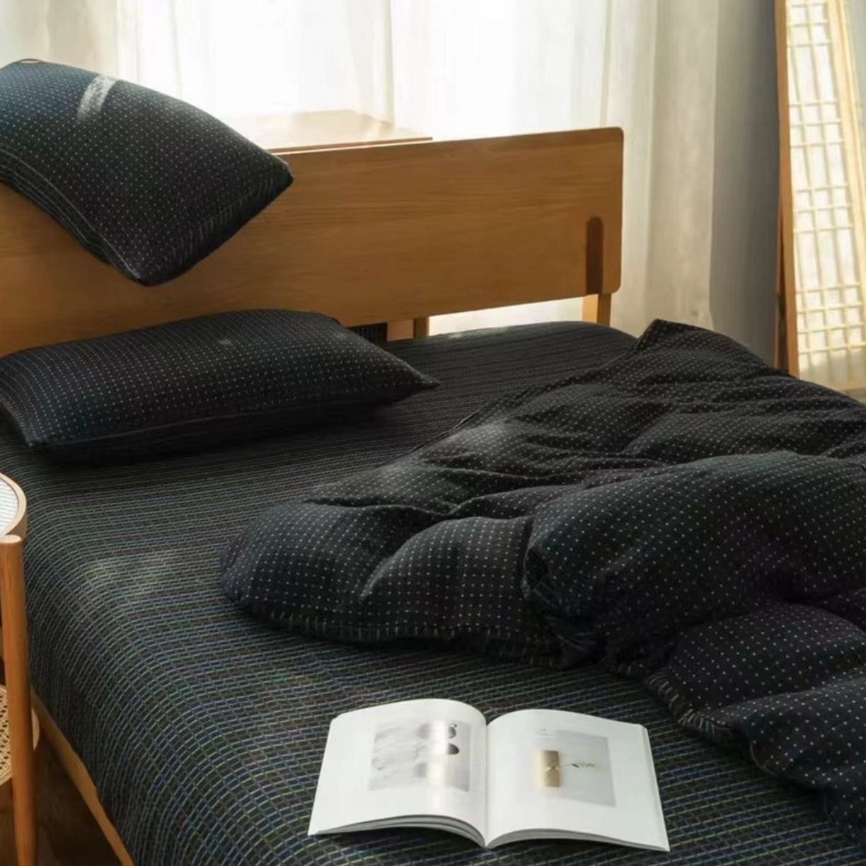 91家纺网 家纺一手货源 找家纺 （总）双层纱家居 2025新款全棉纯棉色织提花双层纱四件套