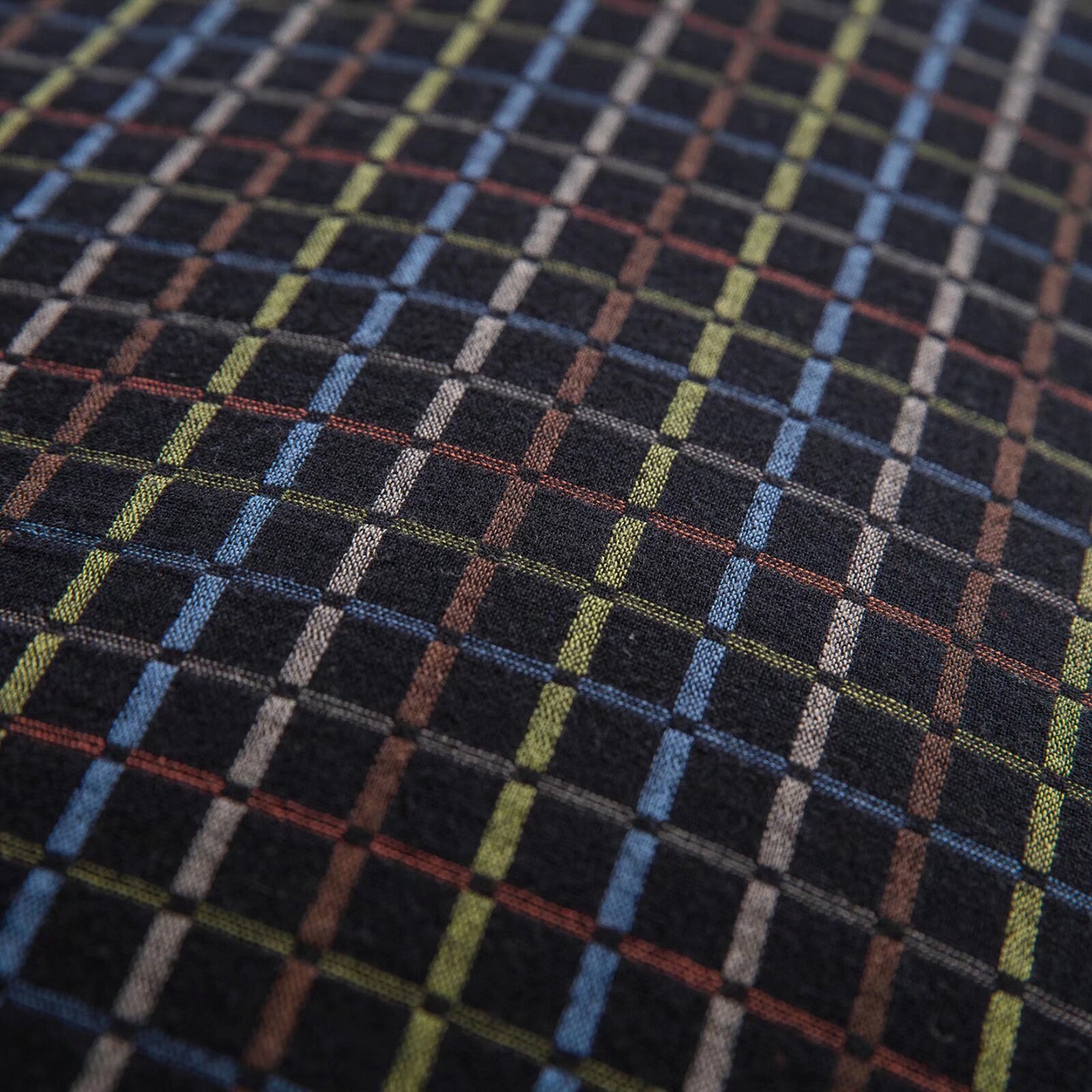 91家纺网 家纺一手货源 找家纺 双层纱家居 2025新款全棉纯棉色织提花双层纱四件套 彩虹格-黑纽扣款