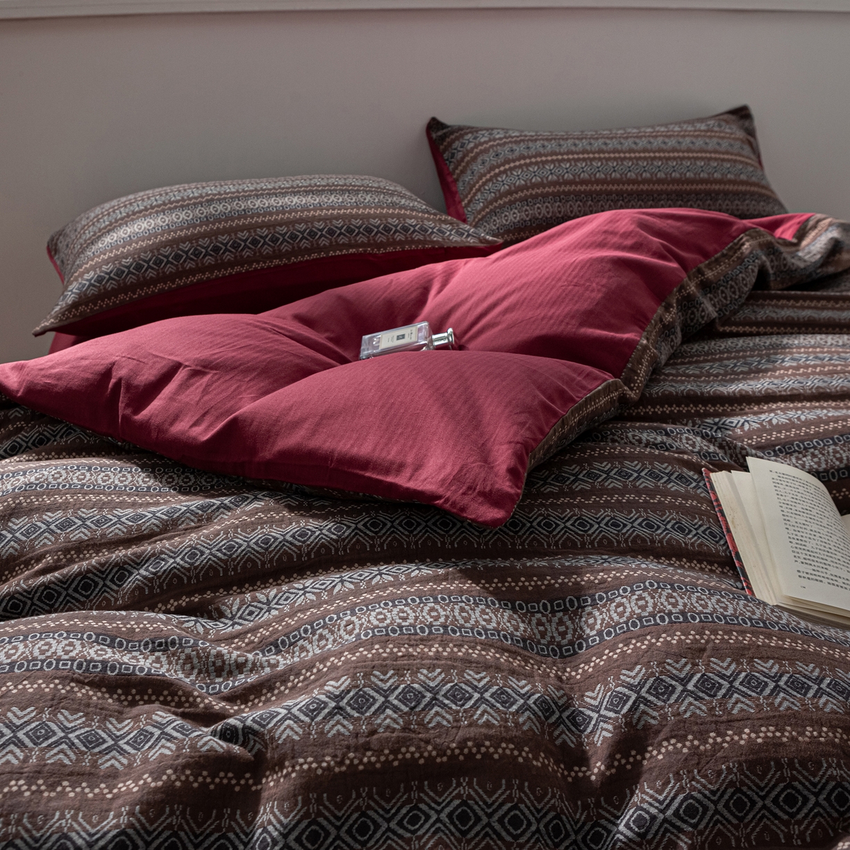 91家纺网 家纺一手货源 找家纺 （总）双层纱家居 2025新款全棉纯棉色织提花双层纱四件套