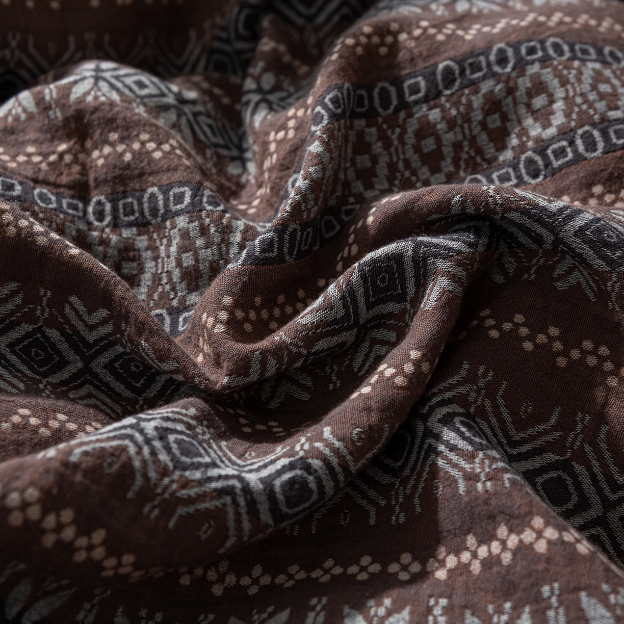 91家纺网 家纺一手货源 找家纺 双层纱家居 2025新款全棉纯棉色织提花双层纱四件套 波西米亚-红色