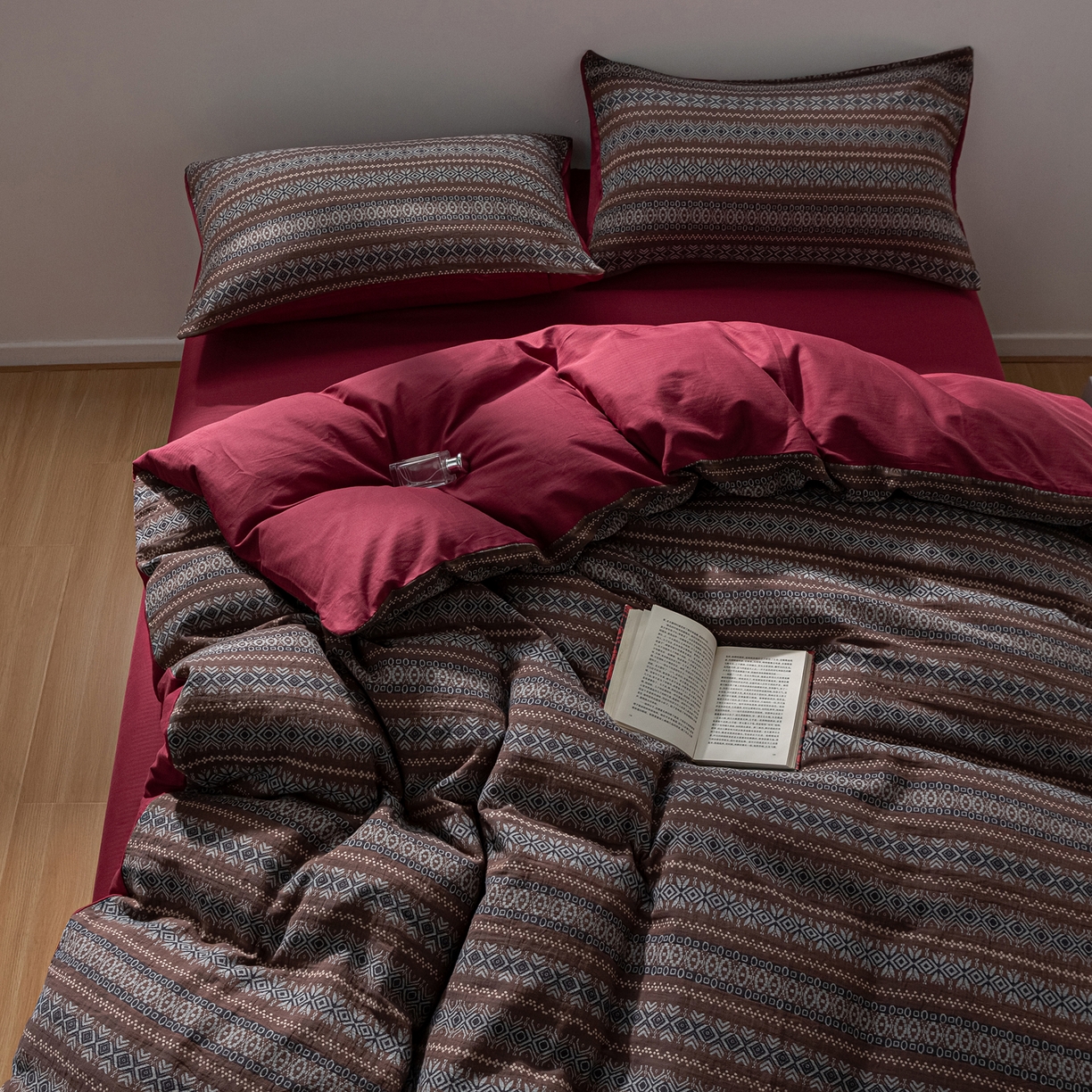 91家纺网 家纺一手货源 找家纺 （总）双层纱家居 2025新款全棉纯棉色织提花双层纱四件套