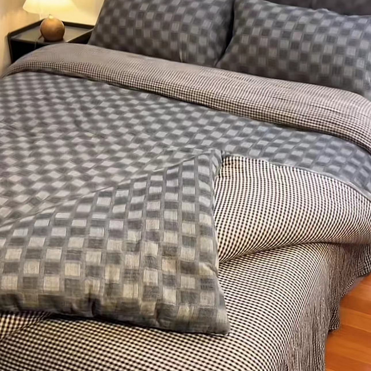 91家纺网 家纺一手货源 找家纺 （总）双层纱家居 2025新款全棉纯棉色织双层纱四件套