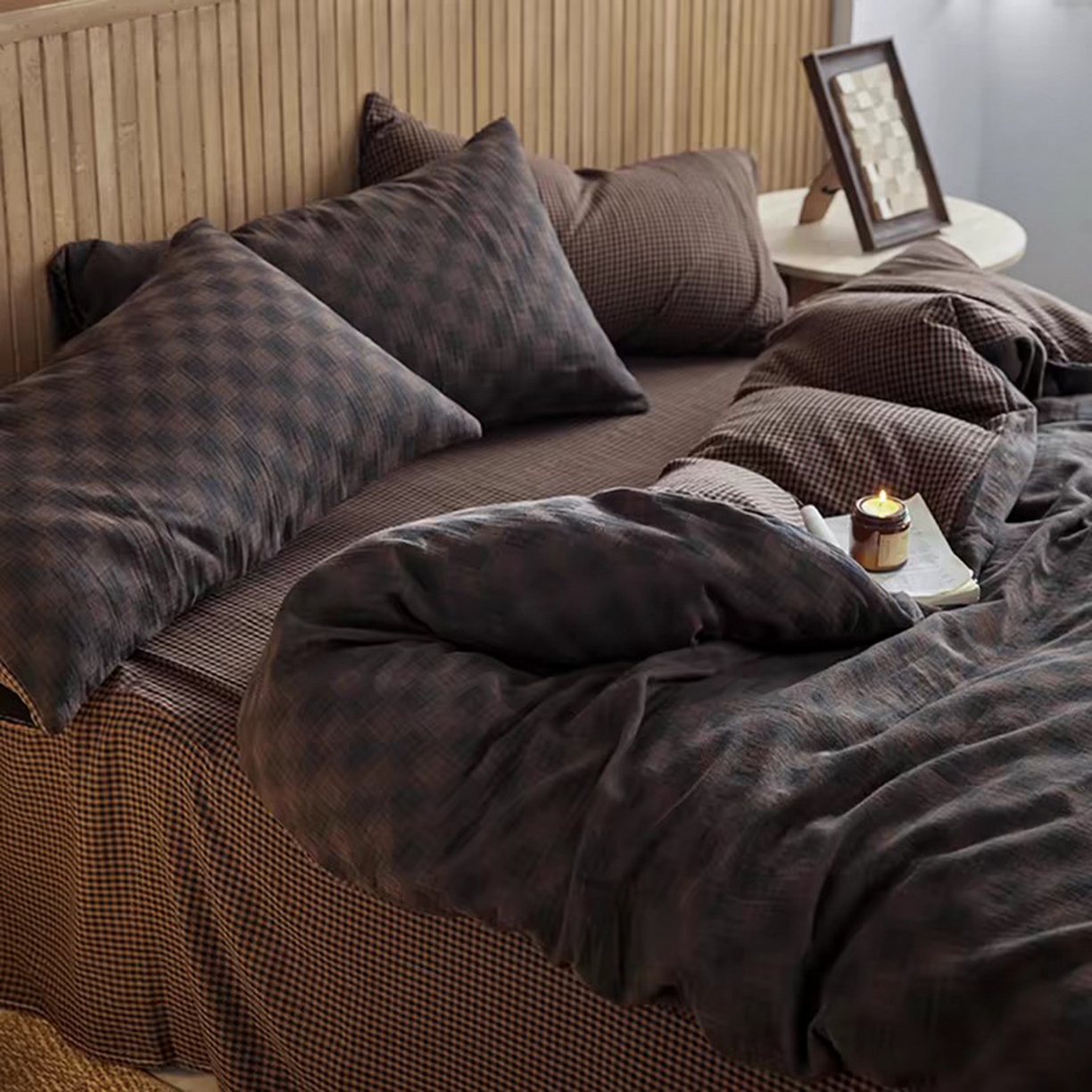 91家纺网 家纺一手货源 找家纺 （总）双层纱家居 2025新款全棉纯棉色织双层纱四件套