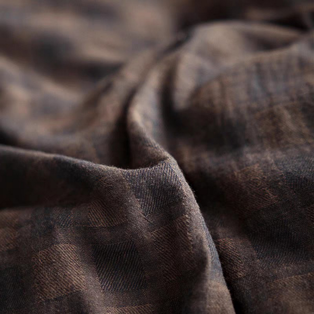 91家纺网 家纺一手货源 找家纺 双层纱家居 2025新款全棉纯棉色织双层纱四件套 时光织梦-咖色