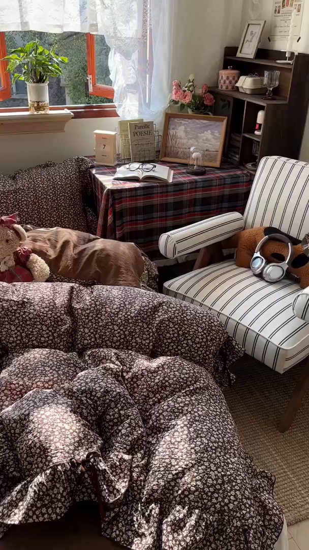 91家纺网 家纺一手货源 找家纺 阿曼达 2026新款日韩系复古印花小碎花花边蝴蝶结系列四件套 复古蝴蝶结-旧梦花-咖