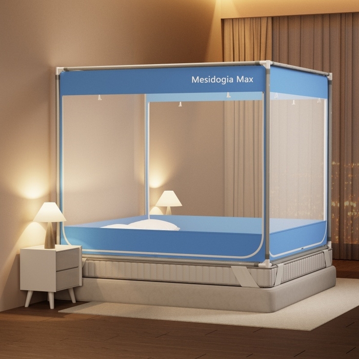 91家纺网 家纺一手货源 找家纺 友承家纺 2026新款方顶坐床蚊帐防摔蚊帐家用卧室免安装儿童婴儿防止掉床罩 蓝色