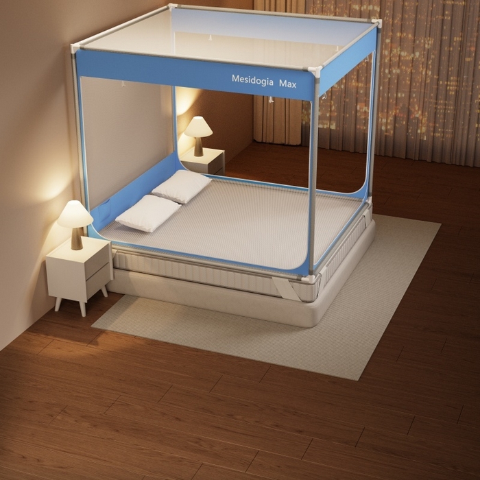 91家纺网 家纺一手货源 找家纺 友承家纺 2026新款方顶坐床蚊帐防摔蚊帐家用卧室免安装儿童婴儿防止掉床罩 蓝色